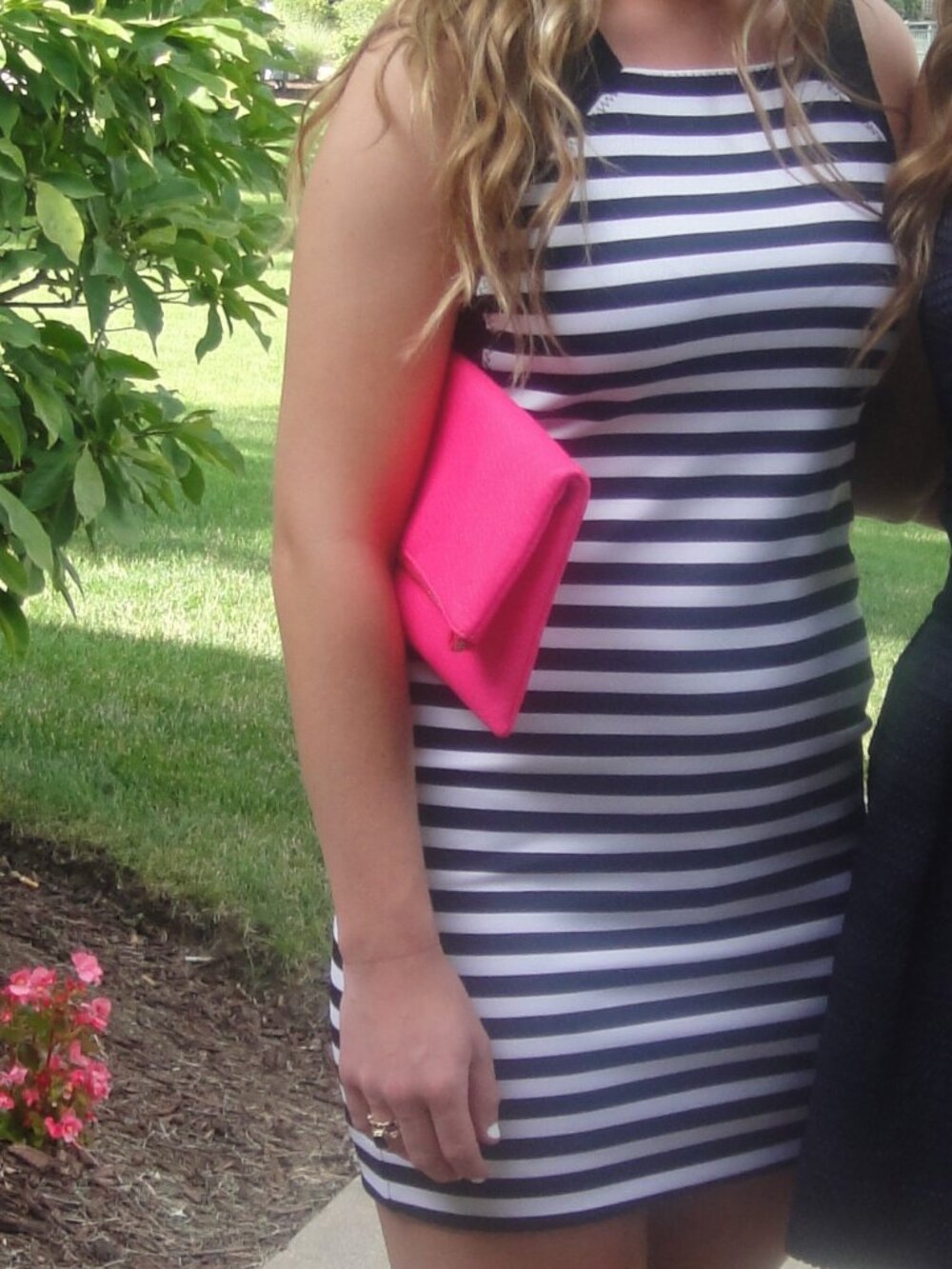 Michael Kors - black/white striped fitted mini dress